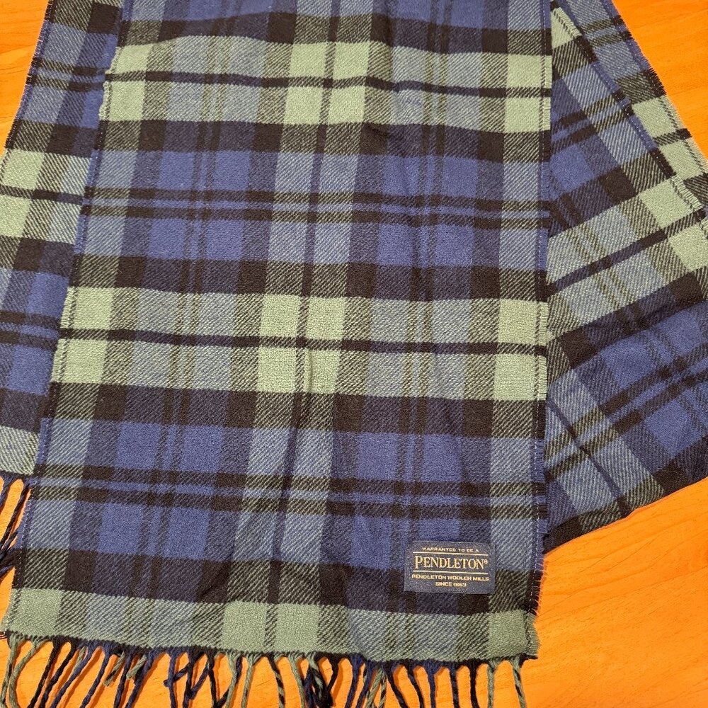 Pendleton Woolen Blue Green Plaid Scarf